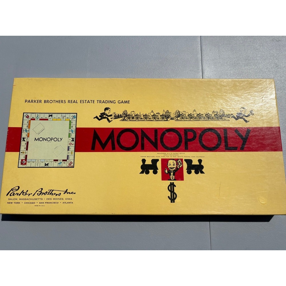Vintage Monopoly Board Game 1954 COMPLETE Parker Brothers Yellow Long Box
